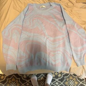 Hollister Blue and Pink Crewneck Sweater Cozy Knit Design